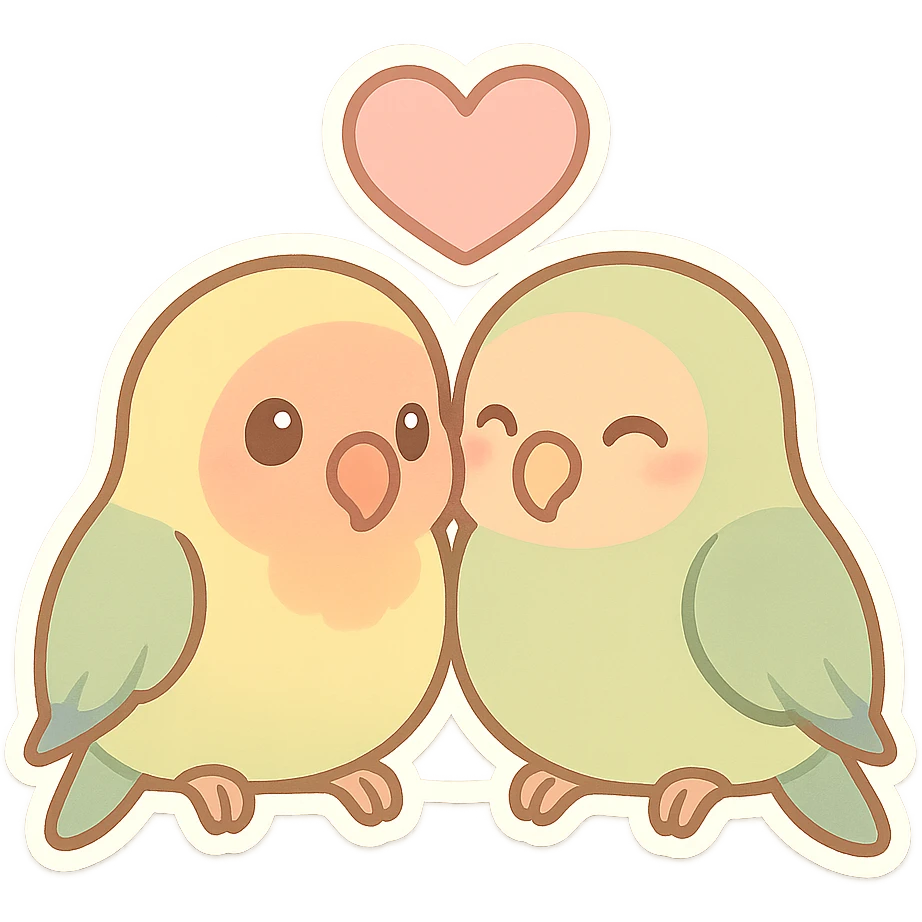 cute pair of lovebirds with a heart, pastel  emoji