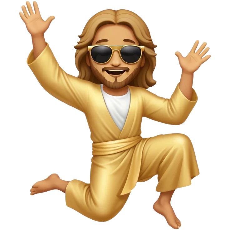 dancing figure of rejoicing Jesus with  sunglases golden  emoji