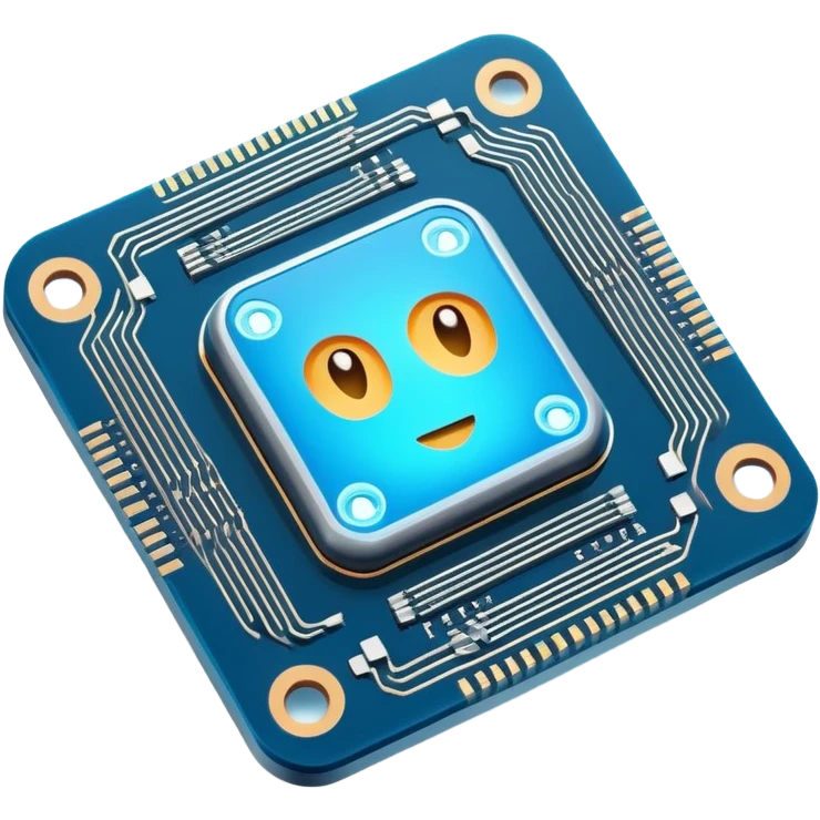 Cute AI processor chip with glowing circuits emoji