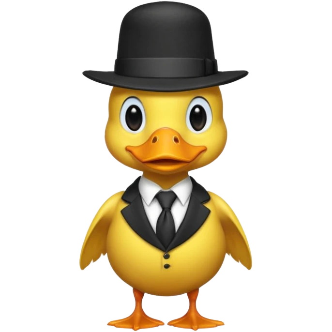duck wearing a black tall hat and tie  emoji
