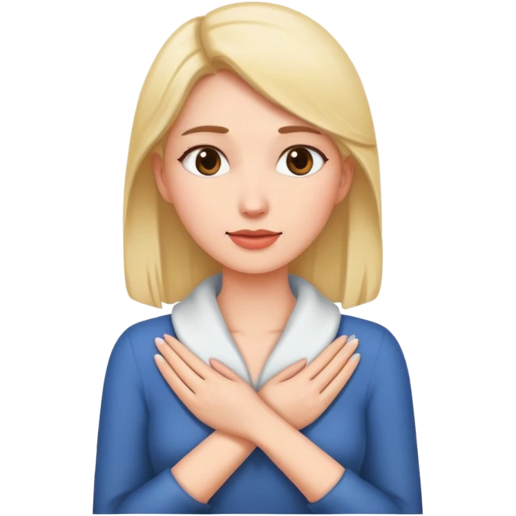 Woman putting both hands around her neck emoji