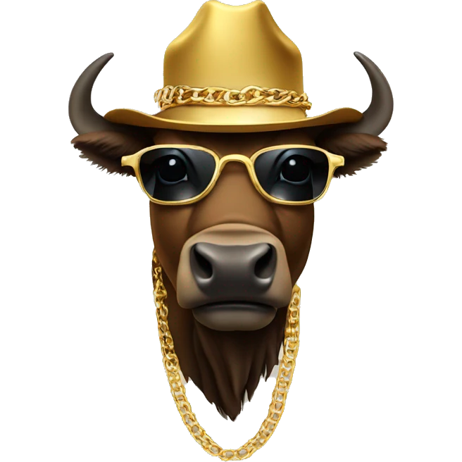Bison wearing cowboy hat, gold sunglasses, and a gold chain emoji