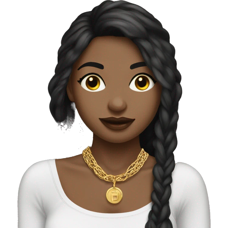 brunette girl wearing gold jewelry and a black spaghetti strap ￼ tank top emoji
