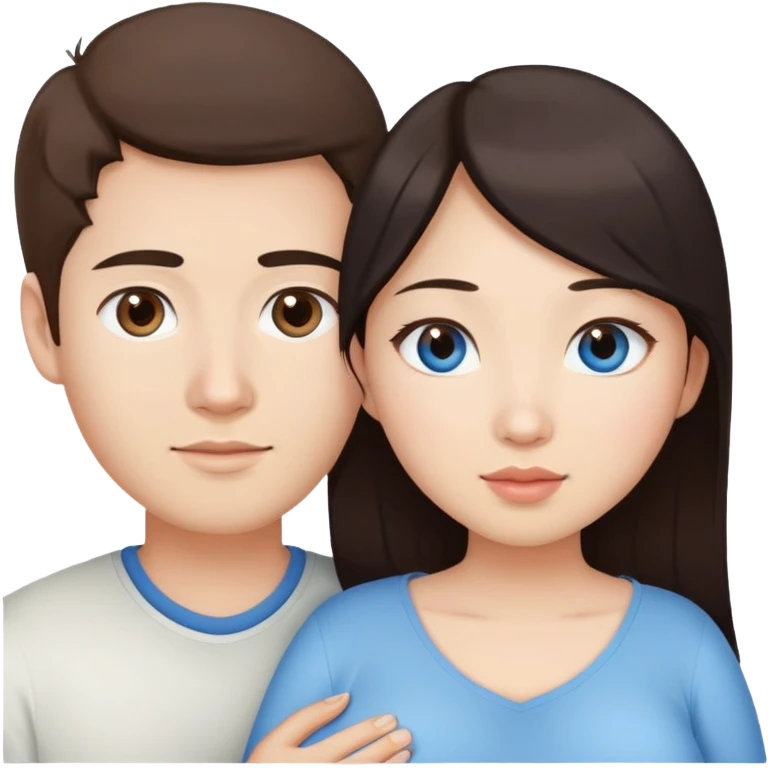 Asian girl with brown eyes pregnant and white guy with blue eyes couple  emoji