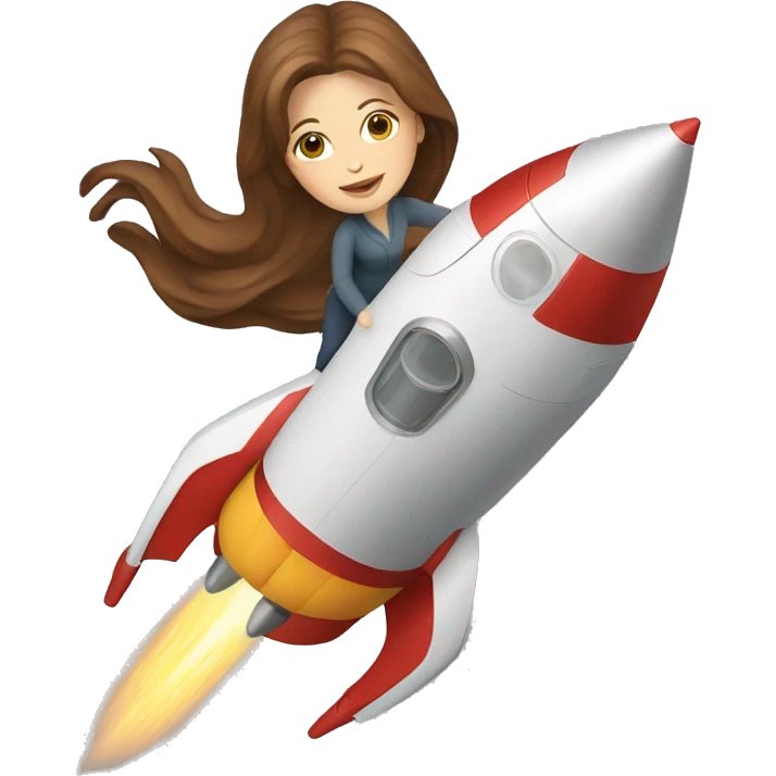 white woman brown hair riding a rocket emoji