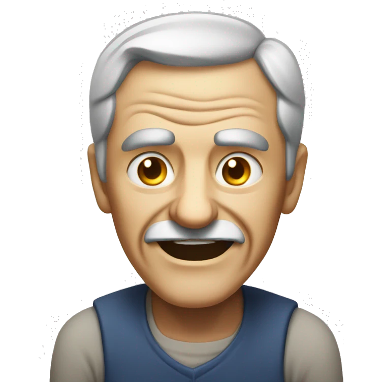 smiling old man in portrait with angry face emoji