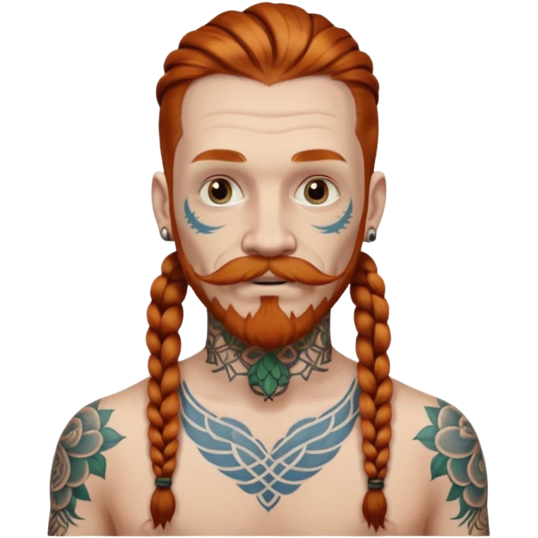dark ginger braids man very white mustache old very tattoed with the whitest mustache ever emoji