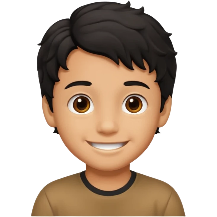 Siyah dalgalı saçlı kahveringi gözlü kücük erkek çocuk emoji
