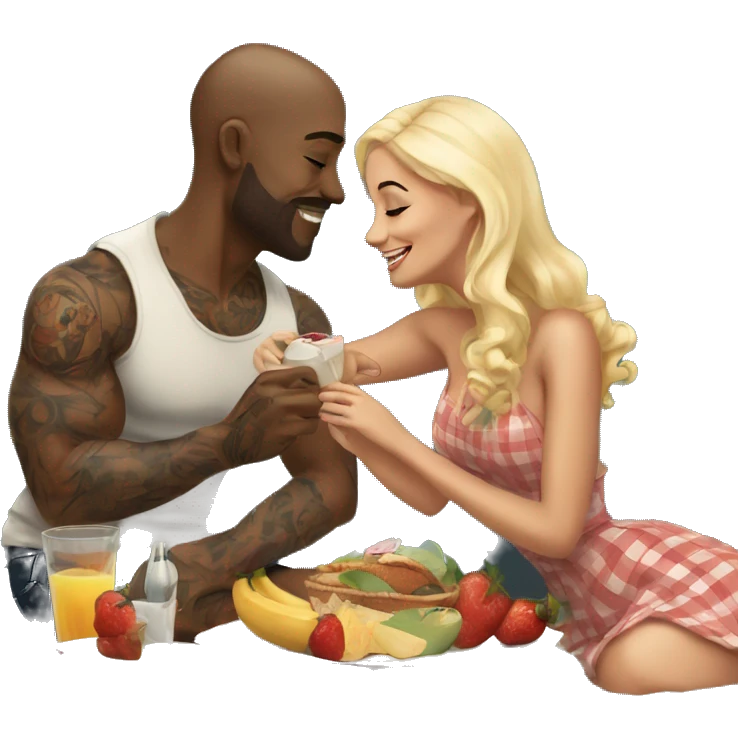 Romantic picnic date for beautiful tattooed couple emoji