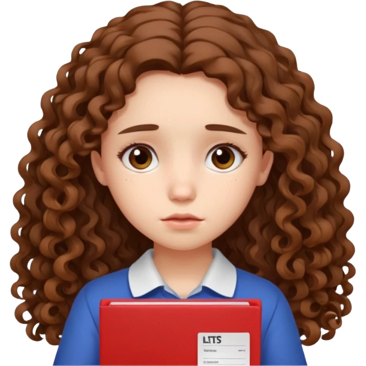Sad girl with long curly brown hair shows her IELTS certificate with a low score in disappointment emoji