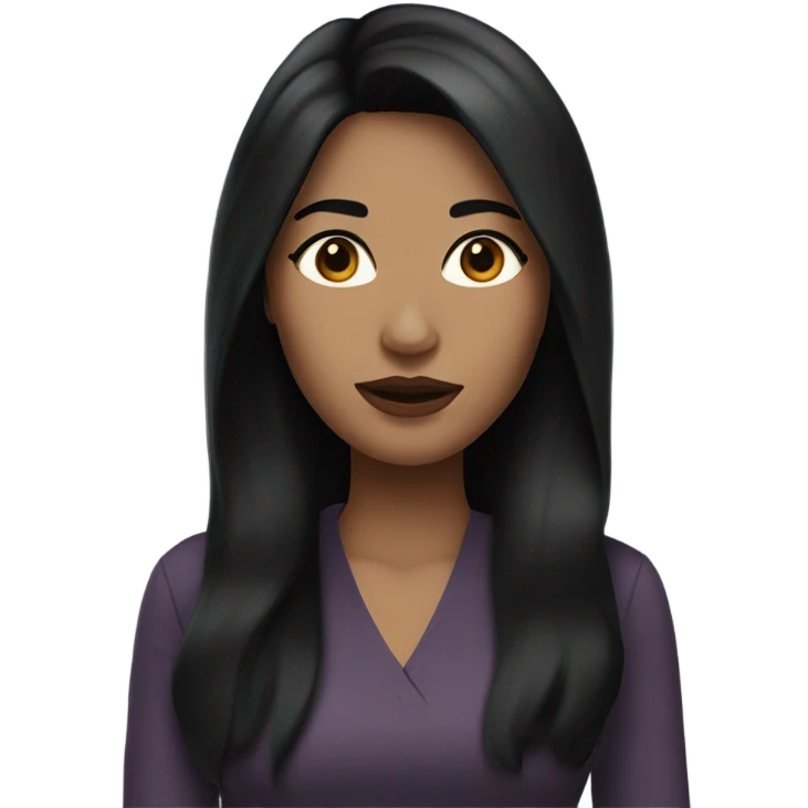 Woman long hair black brunette medium lips emoji