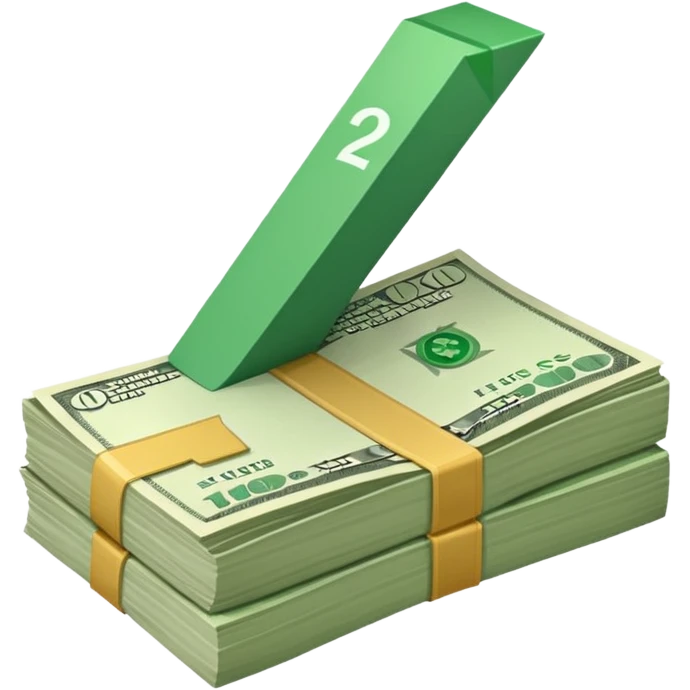 stack of bills facing up with a big green tick in the background emoji