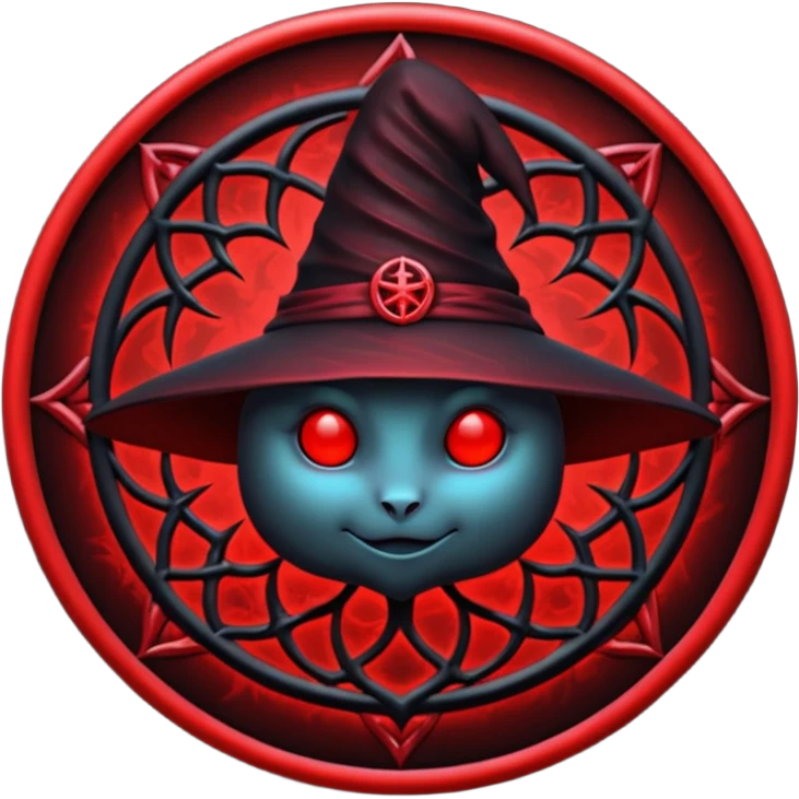 iOS emoji, dark fantasy magic seal, witch symbol, web pattern, red glow, minimal clean style, dark fantasy, dark atmosphere, black and red colors emoji