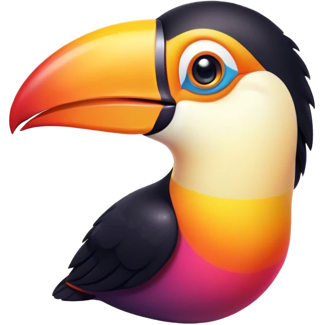 Cinematic Cute Toucan Portrait Emoji, Head tilted playfully and inquisitively, with a delightfully vibrant beak and round, sparkling eyes filled with tropical charm, Simplified yet irresistibly adorable features, highly detailed, glowing with a warm, inviting tropical glow, high shine, affectionate and lively, stylized with a touch of whimsical exotic flair, soft glowing outline, capturing the essence of a mischievous yet loving toucan that seems as if it could flutter out of the screen into your arms! emoji