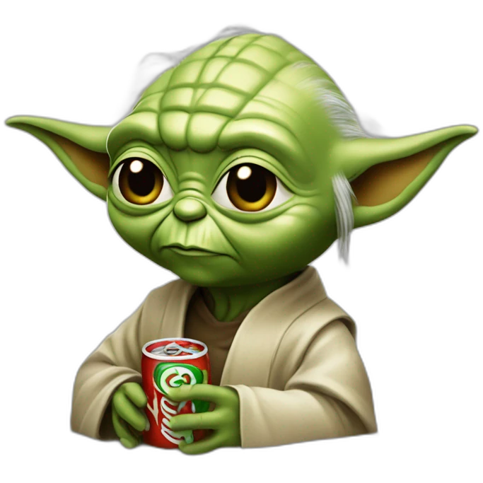 Yoda qui boit un coca en jouant à la play emoji