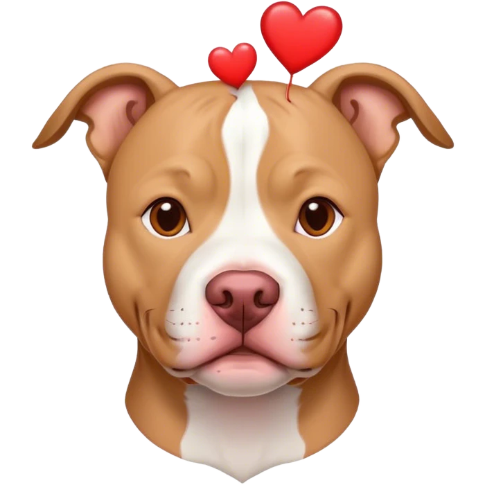 White and red pitbull sweet looking dog with hearts on his head emoji