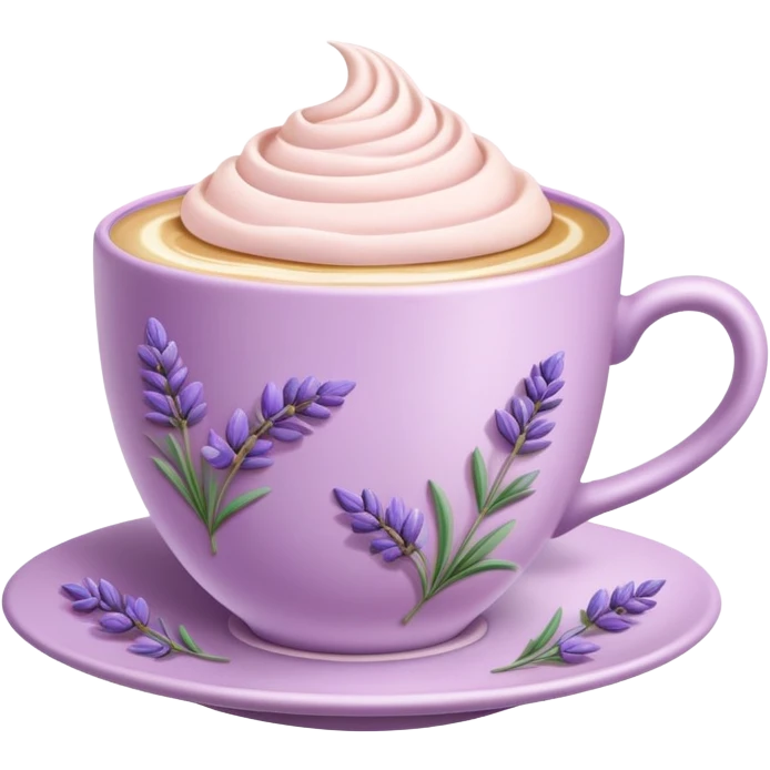 super realistic lavender latte in a pink tea cup emoji