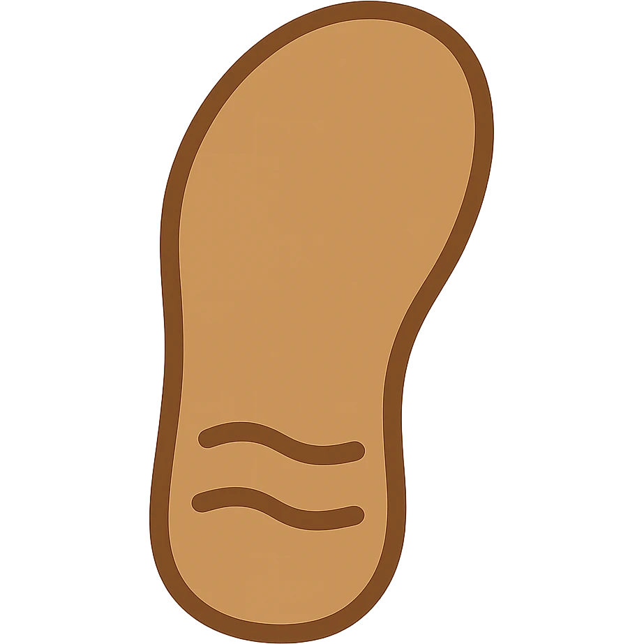 Edit the image to depict a basic sandal sole with minimal detail, viewed from the bottom and matching the angle of the reference image, in emoji style. emoji