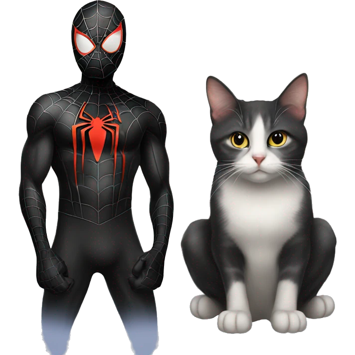 black spider man and cat emoji