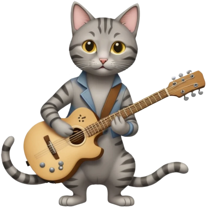 thin grey cat play guitar, long full body emoji
