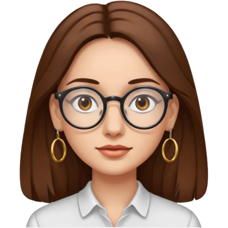 Women brown eye and brown long hair with glasses and circle earing emoji