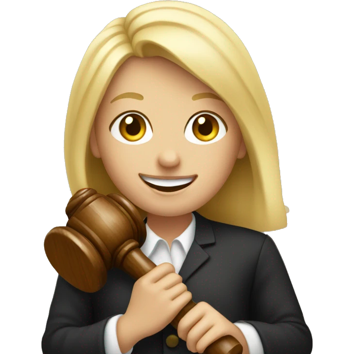 Blonde girl smiling holding small gavel emoji