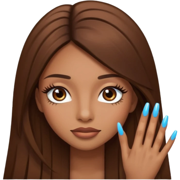 brown girl with brown long straight hair long lashes and long nails emoji