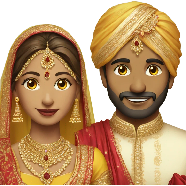 Indian groom and bride with yellow emoji
