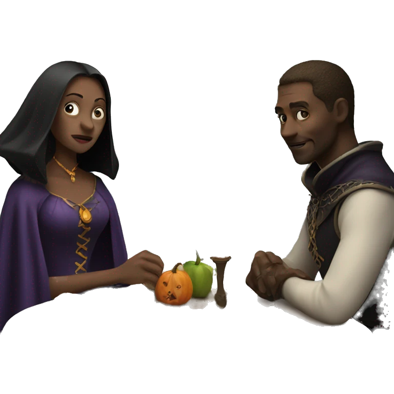 The witch and the king are sitting at the table emoji