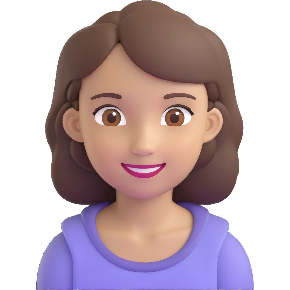 girl with brown eyes, brown hair, smiling emoji