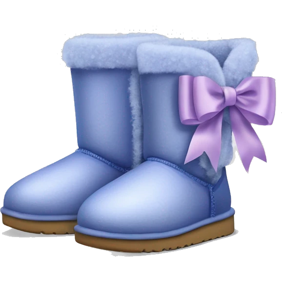 Realistic pair of periwinkle Ugg fur boots with silk ribbon bows. emoji