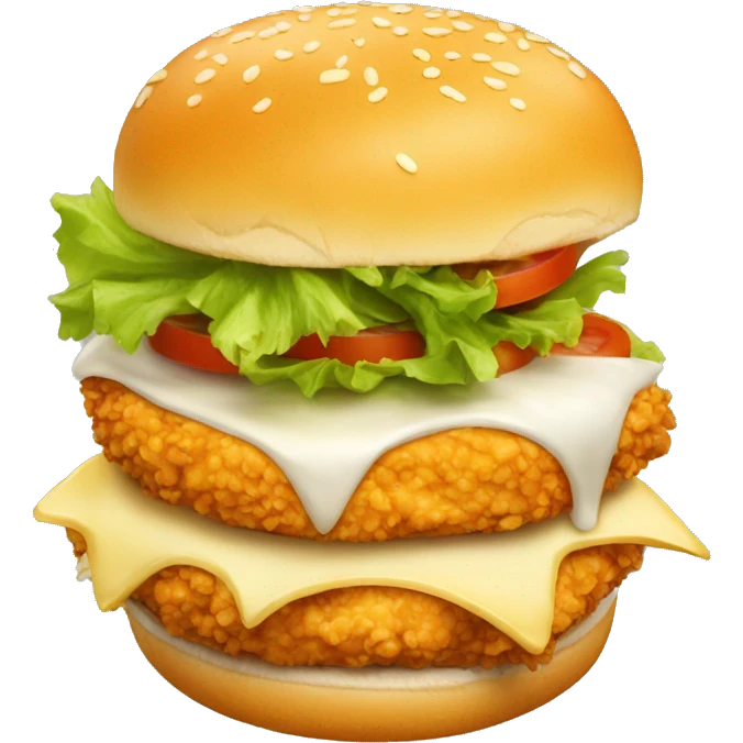 a crispy chicken burger filled with cheese emoji