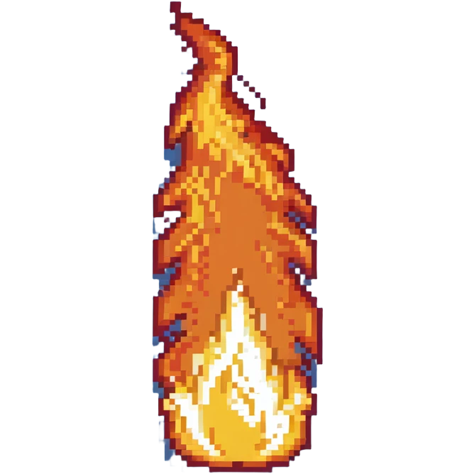 left fire end cap, flame tip pointing left, orange and yellow emoji