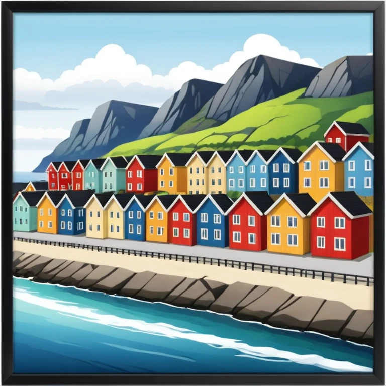 A coastal town in norway, apartment blocks emoji
