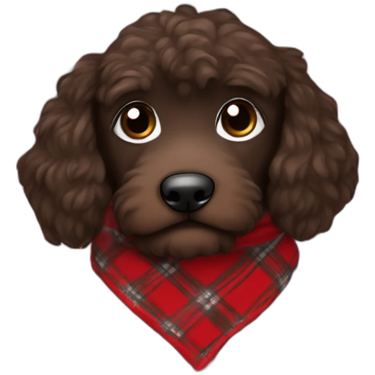 Black Chocolate brown colored doodle with a red and black flannel hankerchief emoji