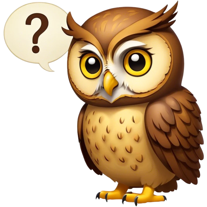 Owl beside with a question mark in a thought bubble emoji