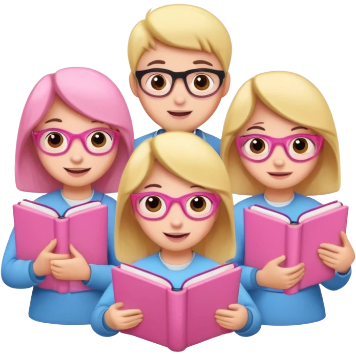 Por ejemplo quiero de que unos muñequitos estudien y que pusiste en unos libritos y que todo sea color rosa y cute emoji