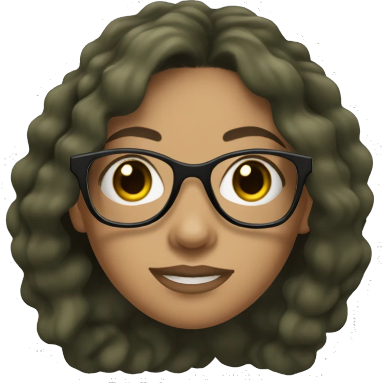 white skined woman with wavy long black hair with a olive green tank top with glasses tortoise  emoji