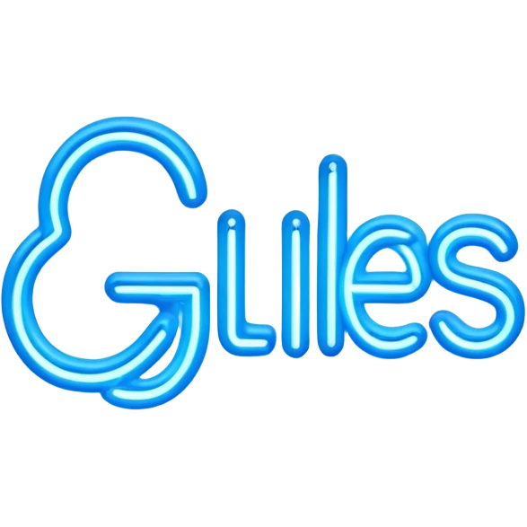 Blue neon sign with the word Giles emoji