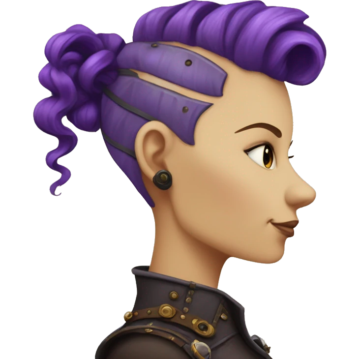 steampunk profile short mohawk purple wavy  on Caucasian girl with small nose round face emoji