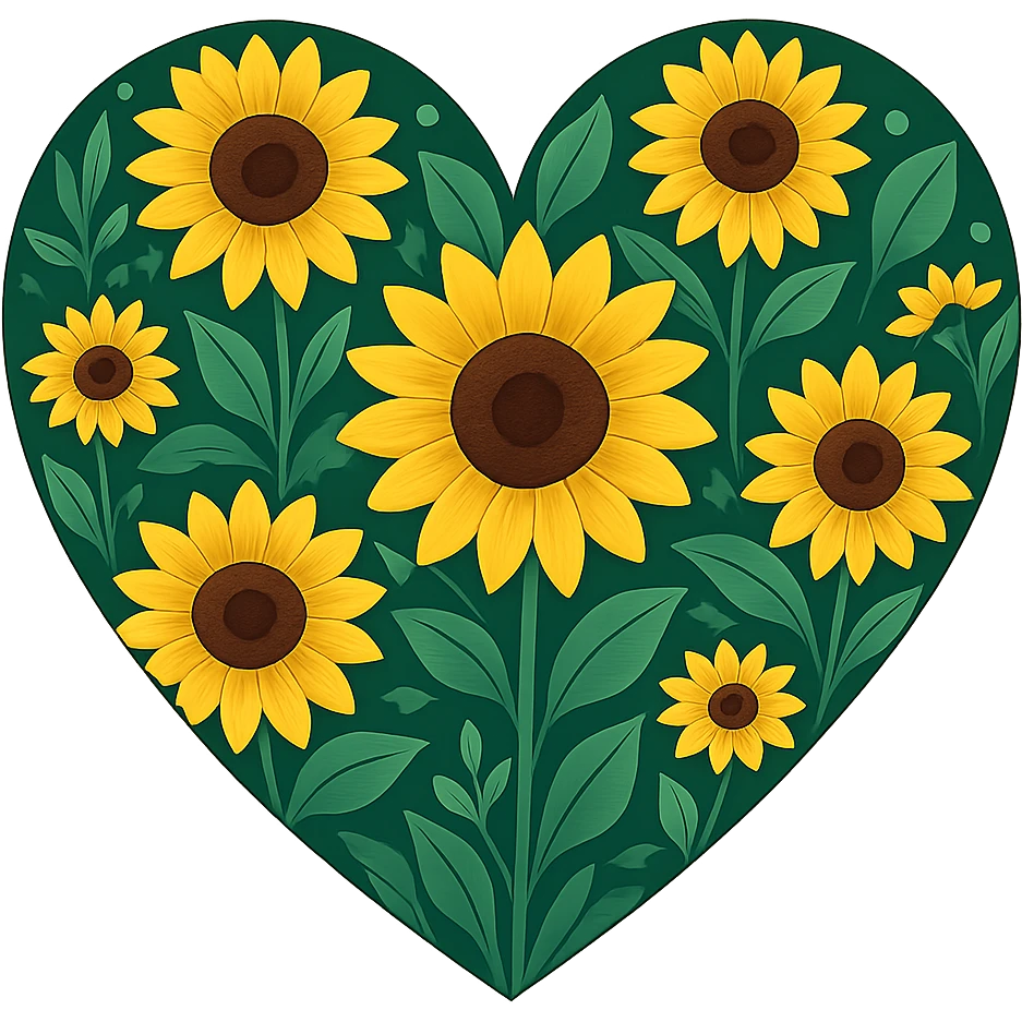 heart with a sunflower field theme, clean digital illustration emoji