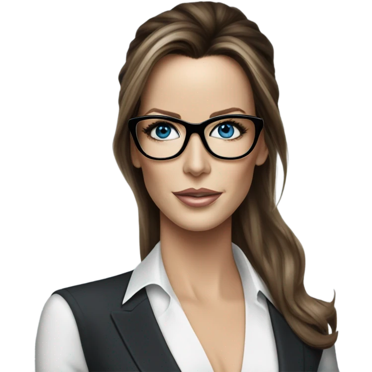 Hyper Realistic photo Kate Beckinsale blue eyes wearing glasses in a business meeting high fashion  emoji