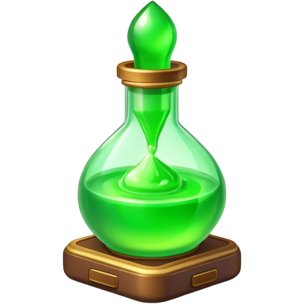 Clash of Clans aesthetic: Cinematic Playful Pixel 3D green health Potion Emoji, rendered in a 3D vector-style similar to standard emojis with minimal shading and bold, simplified shapes. A compact, distinct form with signature details, softly glowing with a pixelated adventure charm. Simplified yet unmistakably iconic, highly detailed and consistent, glowing with a soft radiance and high shine. Stylized with a touch of classic pixel-art charm and a soft glowing outline, capturing the essence of a beloved gaming relic with a friendly, playful manner! emoji