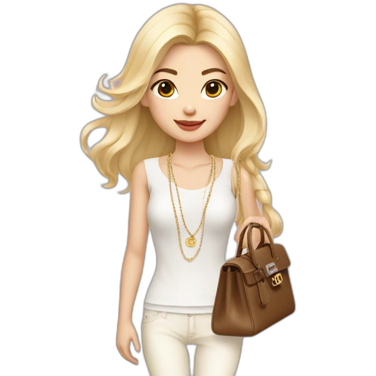 Blonde Asian girl with Birkin bag and Chanel necklace emoji