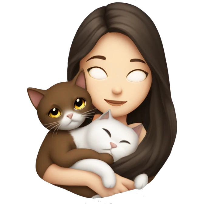 White Girl with Long Brown hair snuggeling black cat  emoji