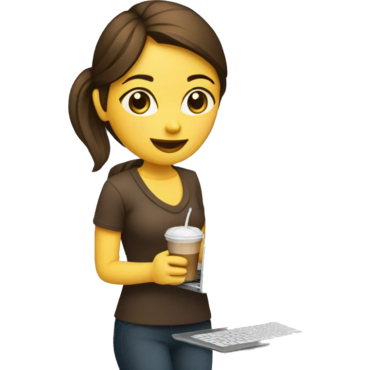Girl with laptop and cold coffee  emoji