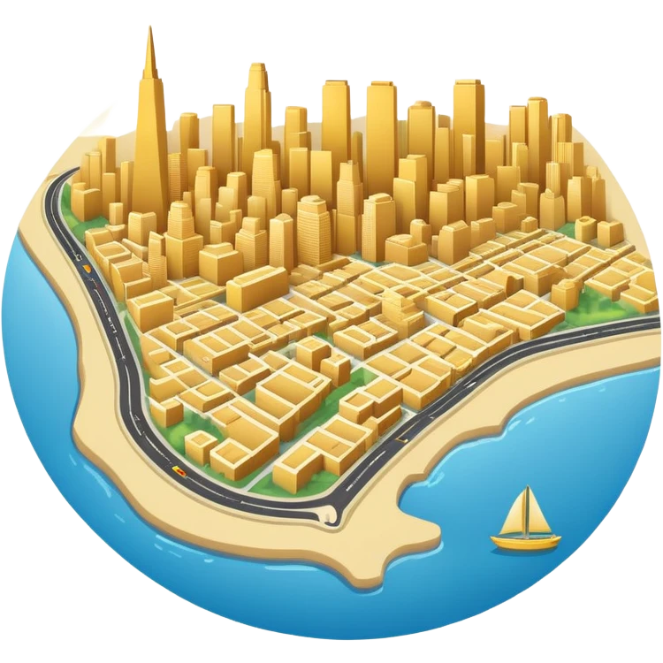 Make an outline of the city of san fransico on a map . I need this to be yellow/gold colour and I need it to be 2D emoji