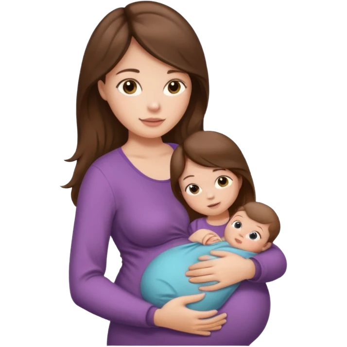 "Pregnant woman sitting with long brown hair and fair skin, holding a baby with short brown hair and fair skin." emoji