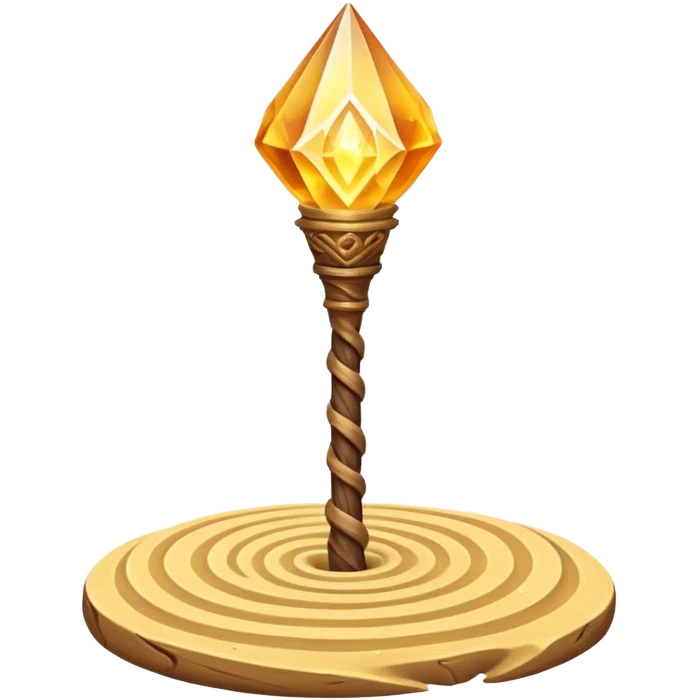 desert sand mage staff object icon, ancient wooden staff, swirling sand crystal on top, glowing golden aura, small floating sand particles, fantasy desert style, 3D cartoon, mobile game icon style, centered, clean background, soft shadow, no text, no watermark
 emoji