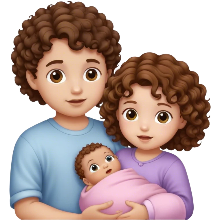 Wite baby boy with curly brown hair and wite baby girl with brown hair emoji